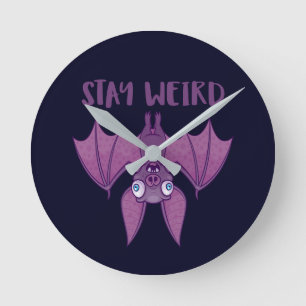 Stay Weird Cartoon Bat Round Clock