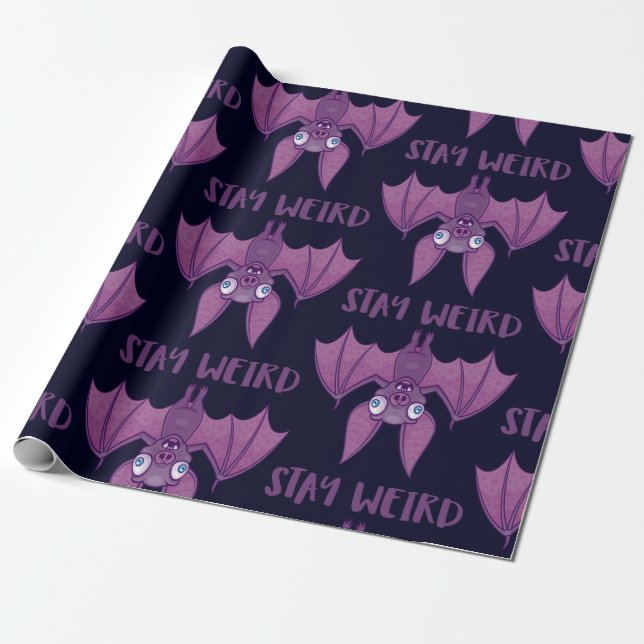 Stay Weird Cartoon Bat Wrapping Paper (Unrolled)