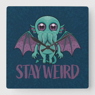 Stay Weird Cute Cthulhu Monster Square Wall Clock