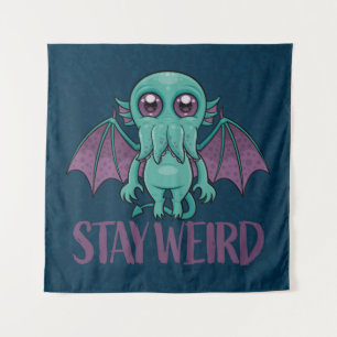 Stay Weird Cute Cthulhu Monster Tapestry
