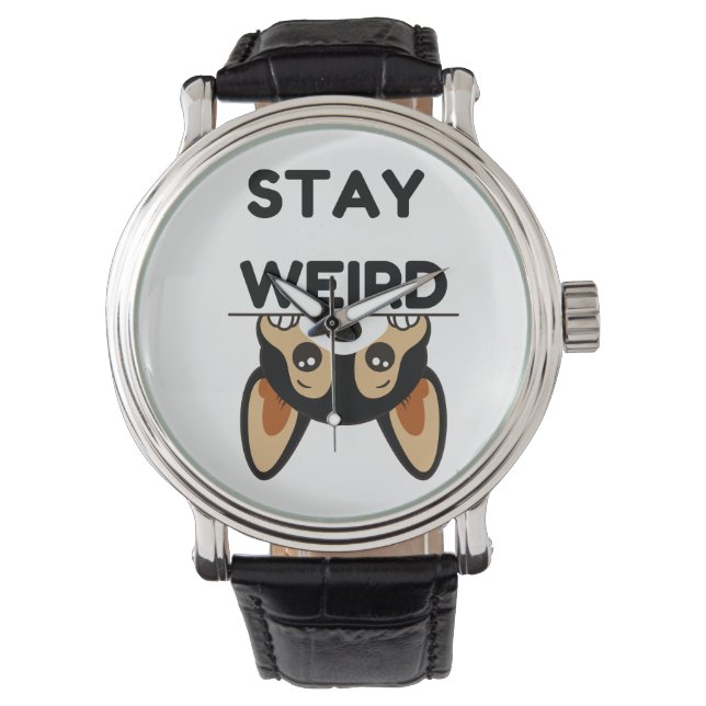 Stay Weird Funny Boston Terrier Cartoon Dog Watch (Front)