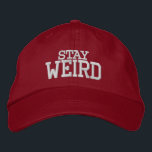 STAY WEIRD funny sports hat | Custom colour caps<br><div class="desc">STAY WEIRD sports hat | Custom colour caps. Add your own funny quote, slogan, personalised name or monogram letters. Red and white or other colours. Cute retirement or Birthday gift idea for coach, player, team, trainer, dad, mum, brother, grandpa, son, father, mother, children etc. Suitable for men women and kids...</div>