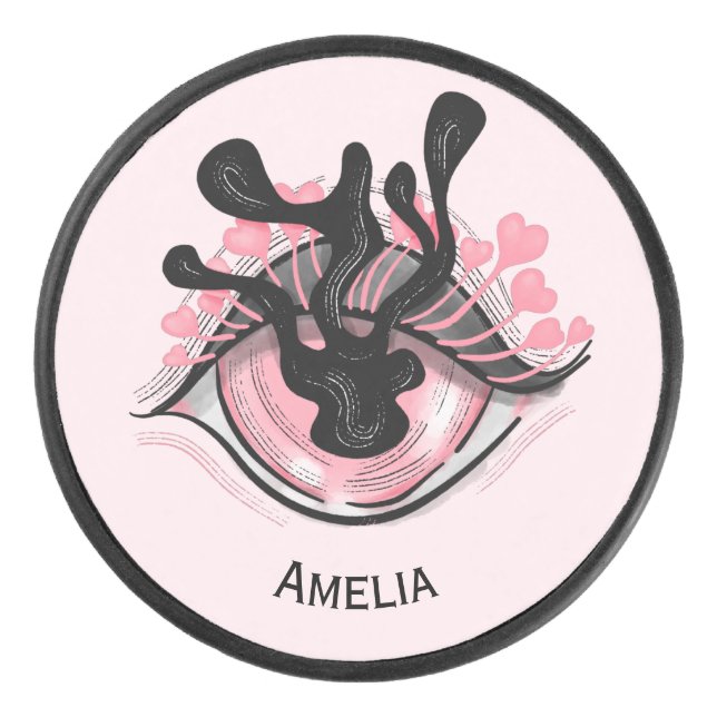 Stay Weird Goth Pink Eye Creepy Horror Name Hockey Puck (Front)