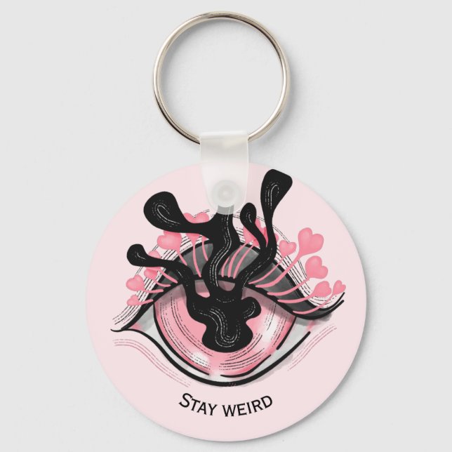 Stay Weird Goth Pink Eye Creepy Horror Wicca Key Ring (Front)