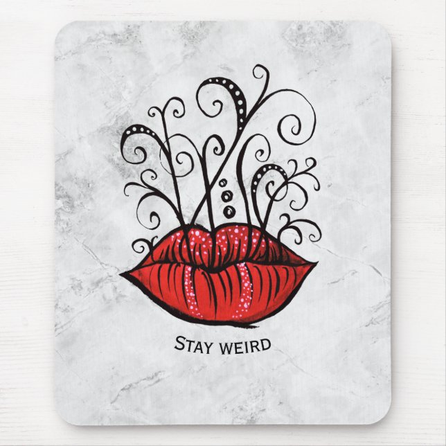 Stay Weird Gothic Lips Tattoo Oddity Mouse Mat (Front)