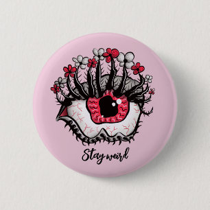 Stay Weird Horror Pastel Goth Eye Macabre Pink 6 Cm Round Badge