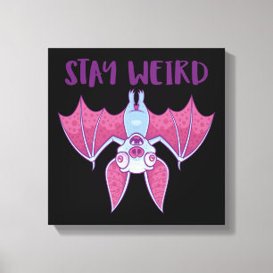 Stay Weird Quirky Albino Vampire Bat Cartoon Canvas Print