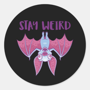 Stay Weird Quirky Albino Vampire Bat Cartoon Classic Round Sticker