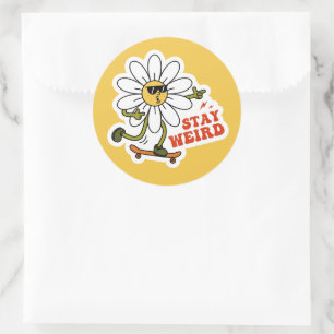 Stay Weird Skateboarding Daisy Classic Round Sticker
