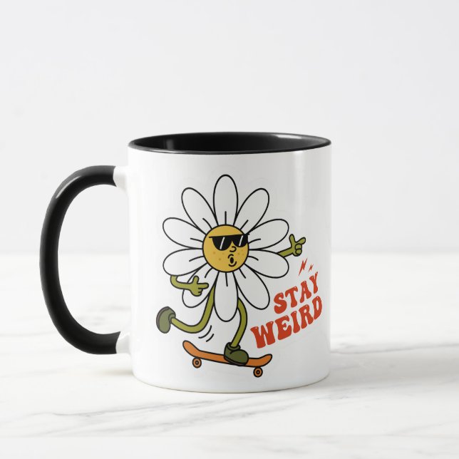 Stay Weird Skateboarding Daisy Mug (Left)