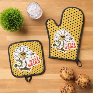Stay Weird Skateboarding Daisy Oven Mitt & Pot Holder Set