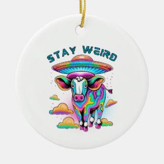 "Stay Weird" UFO Cow Ornament
