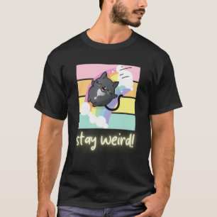 Stay Weird Upside Down Tuxedo Cat and Rainbow T-Shirt