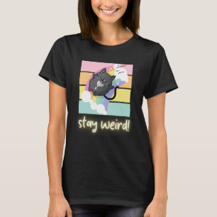 Stay Weird Upside Down Tuxedo Cat and Rainbow T-Shirt