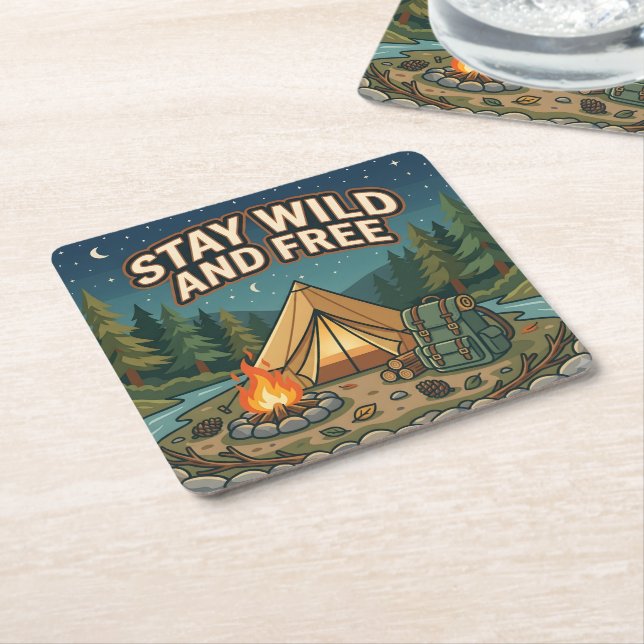 Stay Wild And Free Square Paper Coaster (Angled)