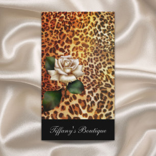 Stay Wild Animal print leopard white rose Business Card