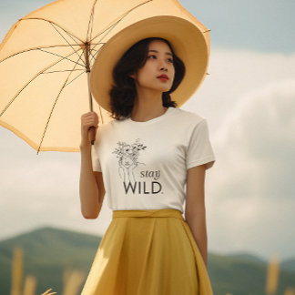 Stay Wild Black and White Wildflowers Minimalist T-Shirt