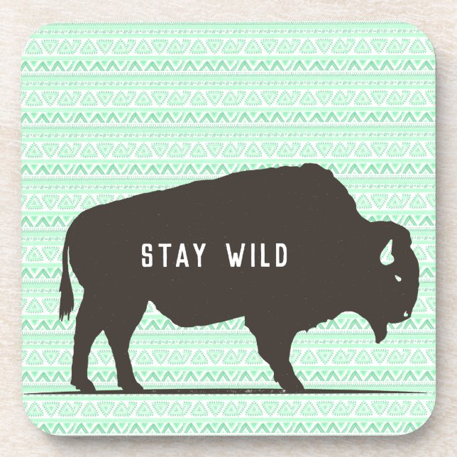 Stay Wild Boho Buffalo Customisable Coaster (Front)