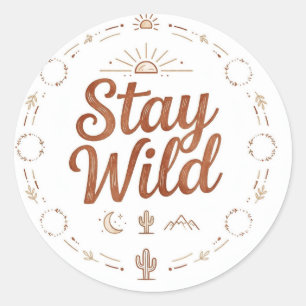 Stay Wild Boho Sticker Retro Mountains Sun