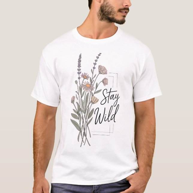 Stay Wild Boho Wildflowers Minimalist Tee Design (Front)