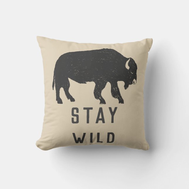 Stay Wild Buffalo Typography Cushion (Front)