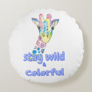 Stay Wild & Colorful – Cute Colorful Giraffe Water Round Cushion