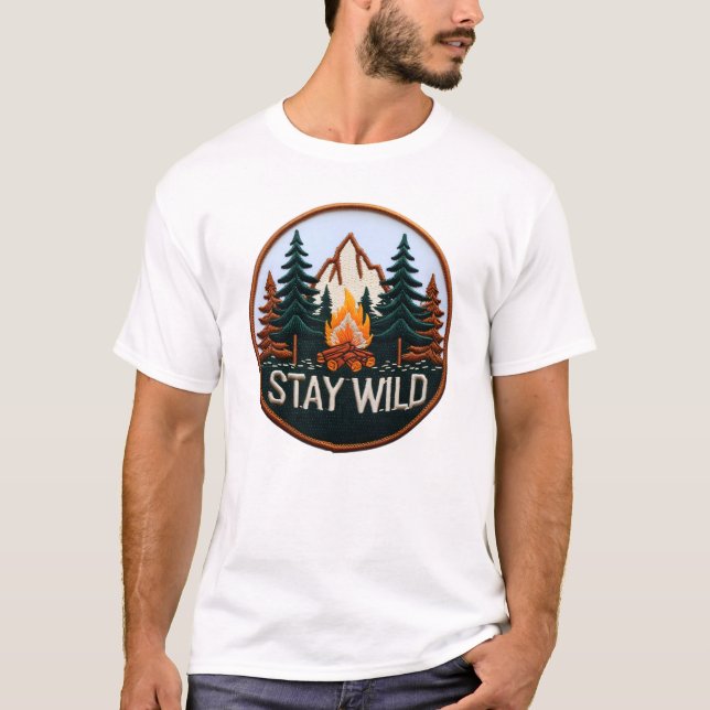 Stay Wild – Embroidered Forest Adventure Patch Art T-Shirt (Front)