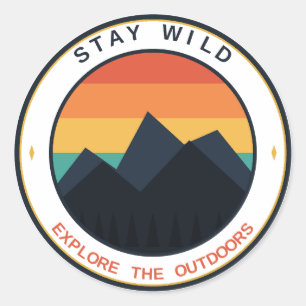 Stay Wild Explore The Outdoors Retro Mountain Suns Classic Round Sticker