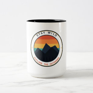 Stay Wild Explore The Outdoors Retro Mountain Suns Two-Tone Coffee Mug