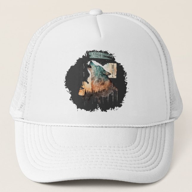 "Stay Wild" Howling Wolf Customisable  Trucker Hat (Front)