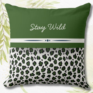 Stay Wild Leopard Print Jungle Green Throw Pillow
