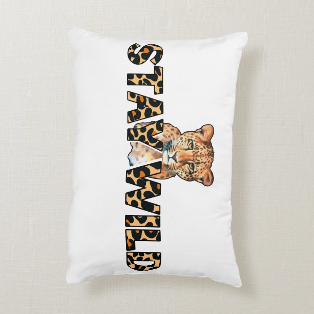 Stay Wild Leopard Print with Cheetah Head  Decorative Cushion (Back(Vertical))