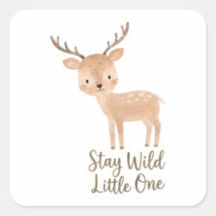 Stay Wild Little One Cute Watercolor Deer Square Sticker