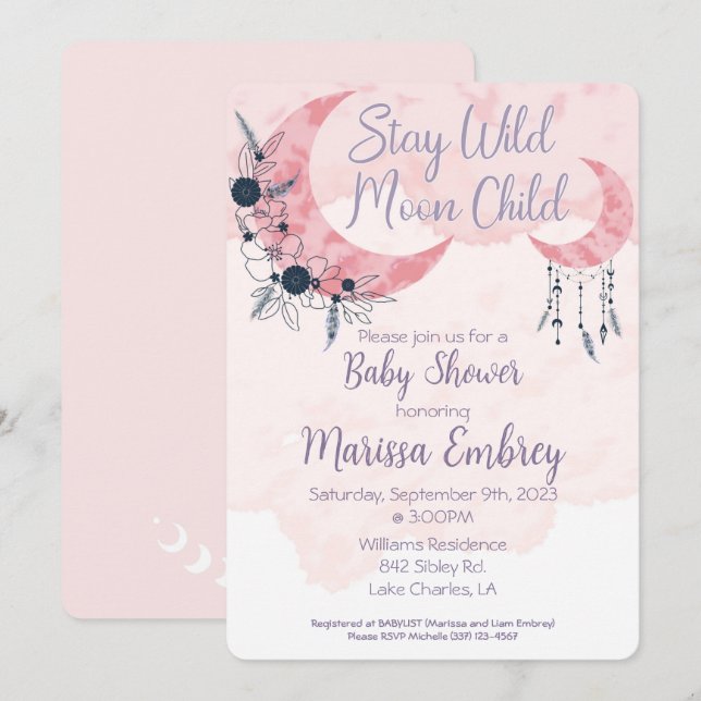 Stay Wild Moon Child Hippie Baby Shower Invitation (Front/Back)