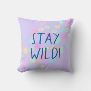 "Stay Wild!" Pastel Rainbow Leopard Print Cushion