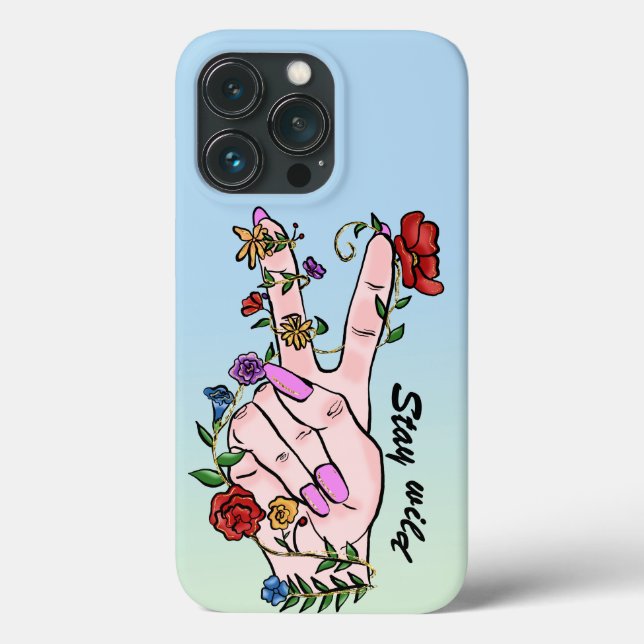 Stay wild peace sign fingers flowers blue ombre  Case-Mate iPhone case (Back)