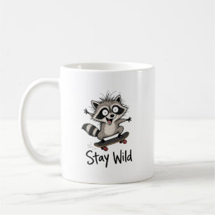 Stay Wild, Racoon on Skateboard Coffee Mug