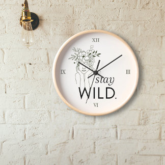 Stay Wild Roman Numerals Floral Wall Clock
