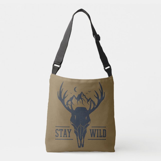 Stay Wild Skull Silhouette Crossbody Bag (Front)