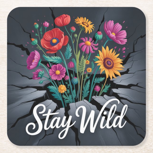 Stay Wild Square Paper Coaster (Front)