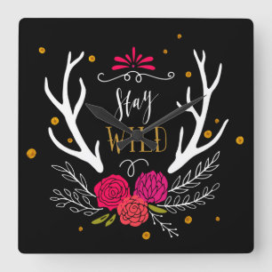 Stay Wild Square Wall Clock