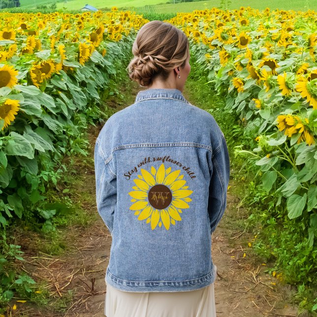 Stay Wild Sunflower Monogram Denim Jacket (Creator Uploaded)