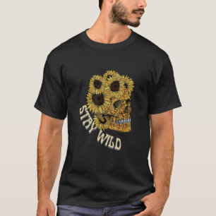 Stay Wild Sunflower Skull Leopard Western Retro Bo T-Shirt