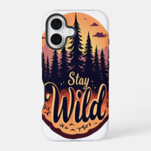 Stay Wild: Sunset Forest Illustration iPhone 16 Case