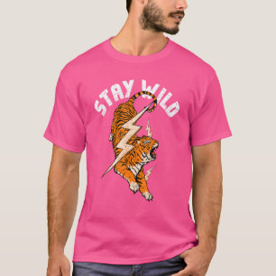 Stay Wild Tiger Cool Tiger & Lightning Bolt Retro T-Shirt