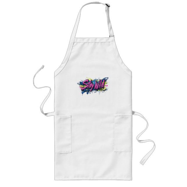 "Stay Wild" - Vibrant Graffiti-Style Text Design Long Apron (Front)