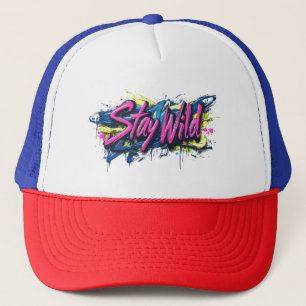 "Stay Wild" - Vibrant Graffiti-Style Text Design Trucker Hat