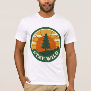 Stay Wild Vintage Evergreen Tree Sunset Badge T-Shirt
