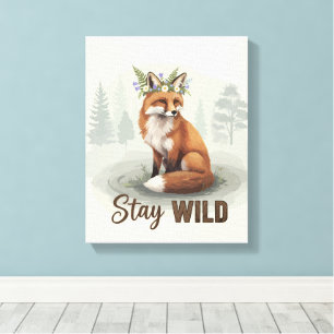 Stay Wild – Vintage Forest Fox Art Canvas Print