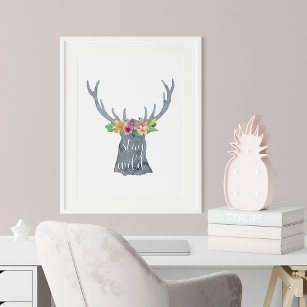 Stay Wild Watercolor Antlers Poster